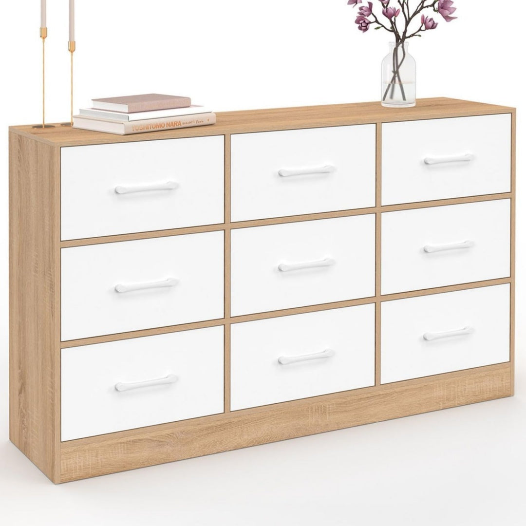Commode gris clair solide et durable 9 tiroirs