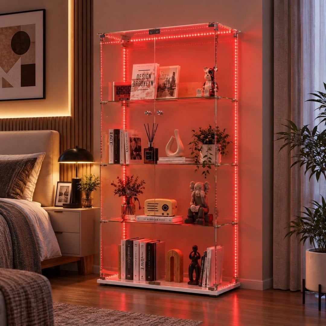 Rose vitrine de presentation en verre, 2 portes