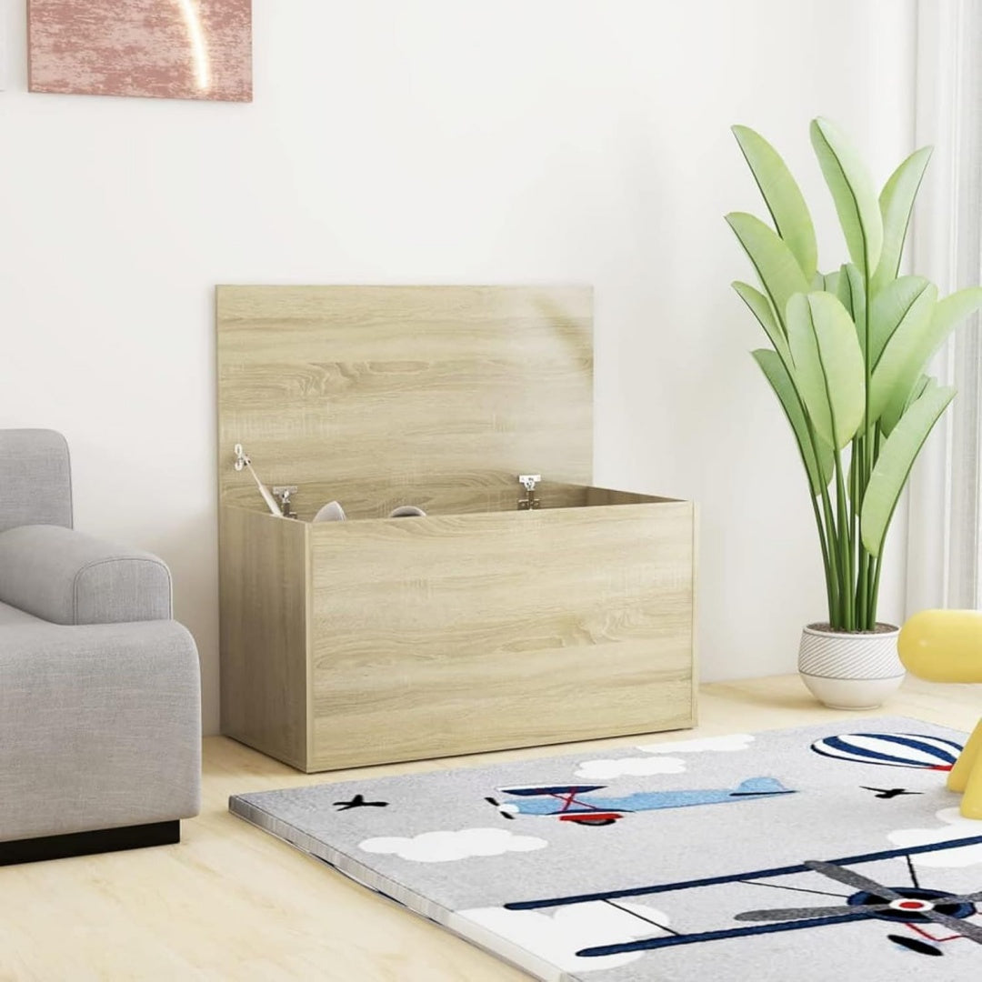 Malle de rangement finition bois gris clair