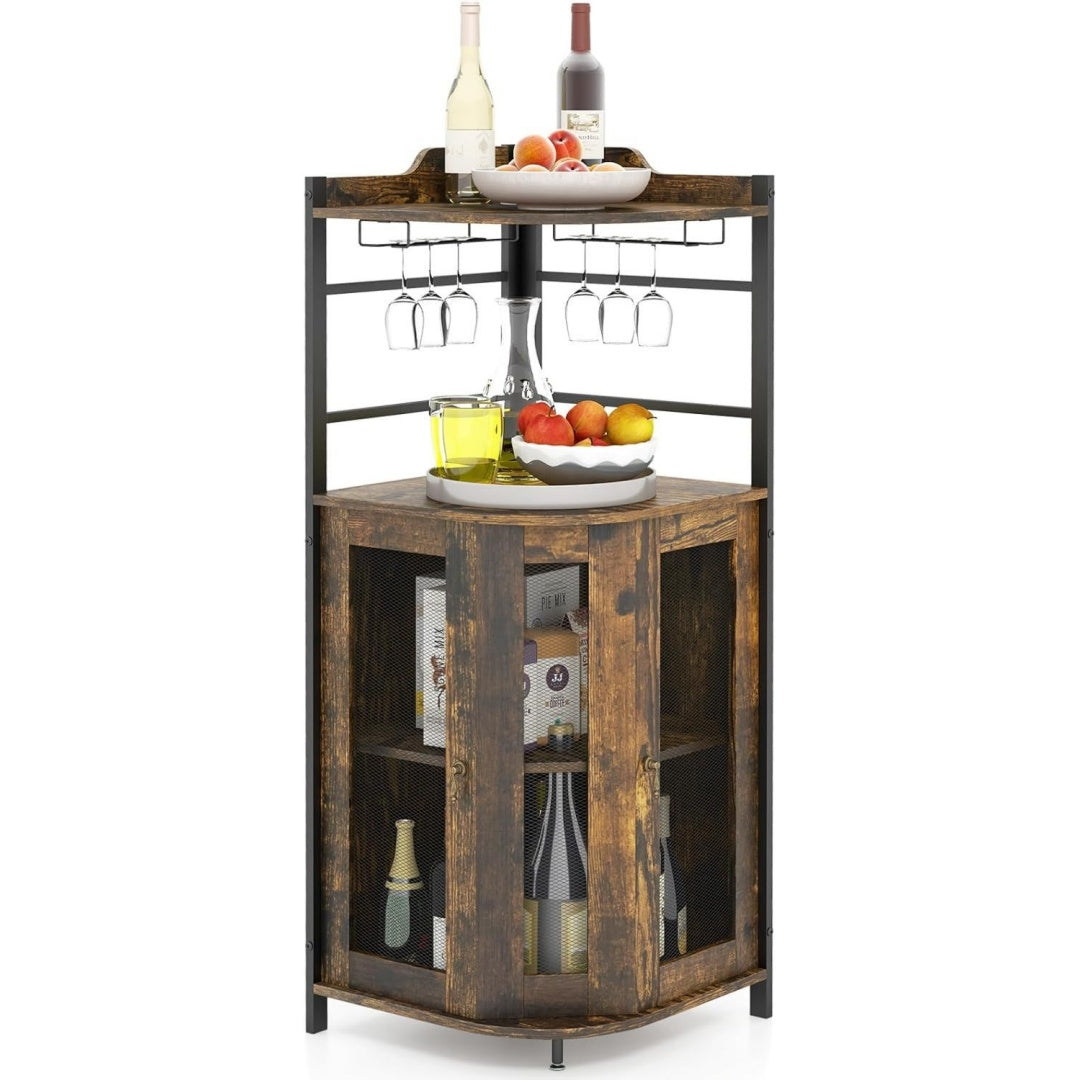 Marron casier a vin en verre, 2 portes et 2 etageres