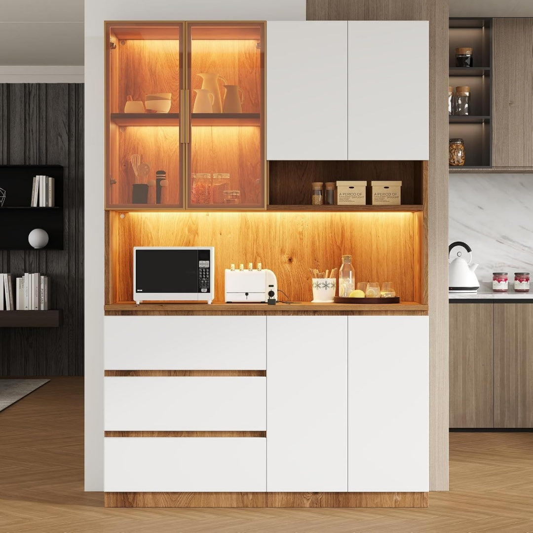 Buffet pour salon gris clair 6 portes et 3 tiroirs