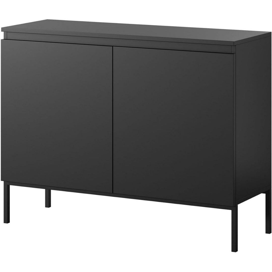 Commode gris fonce, mural, rangement interieur optimise