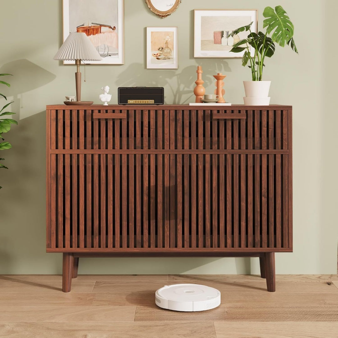Commode fonctionnelle 2 tiroirs et 2 portes marron