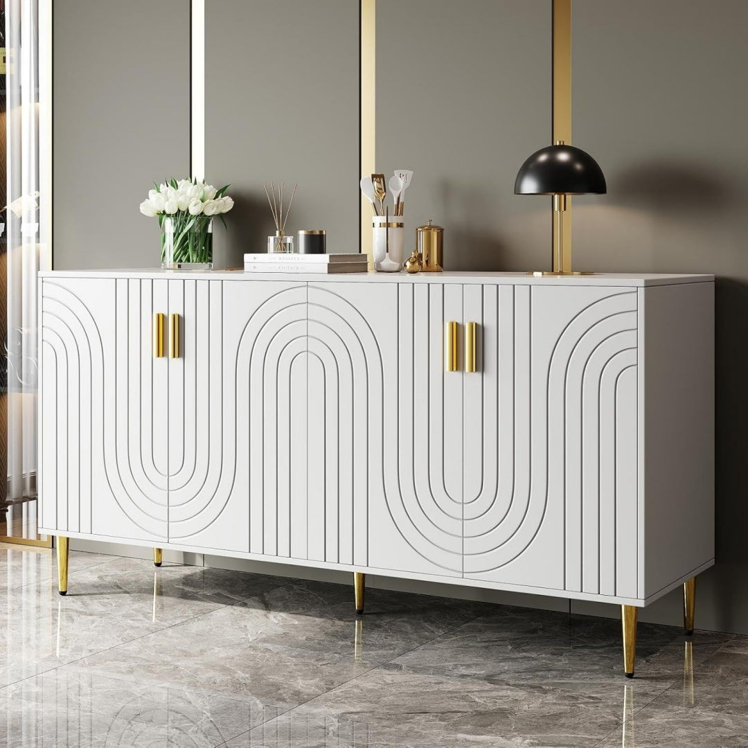 Gris clair buffet en verre avec 4 portes