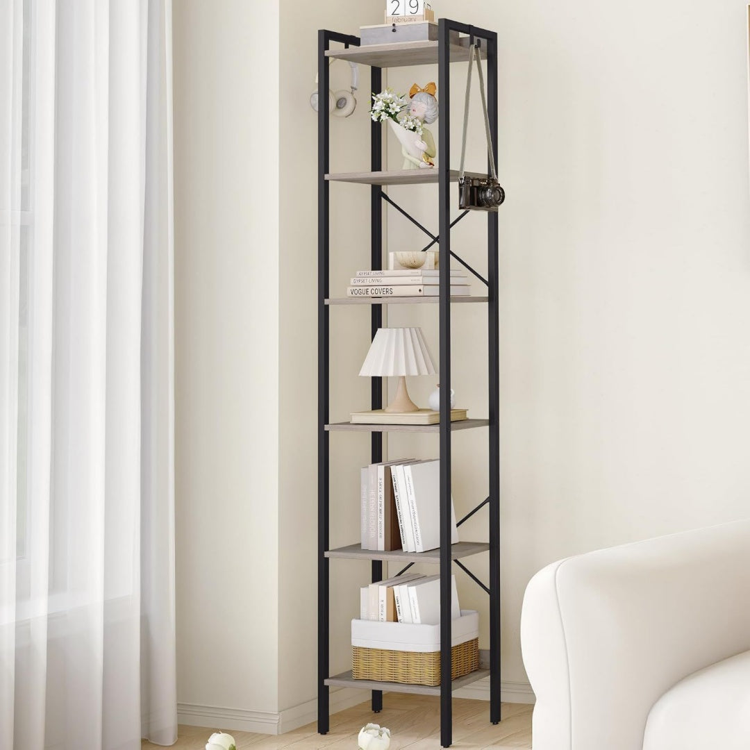 Astucieux bibliotheque gris clair en acier 24 x 39 x 185 cm