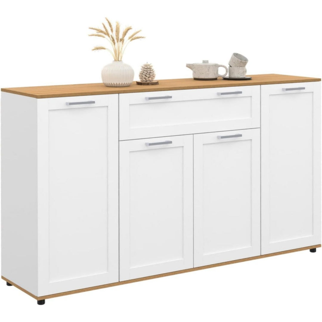 Gris clair buffet avec rangement, 1 tiroir 4 portes, structure metallique