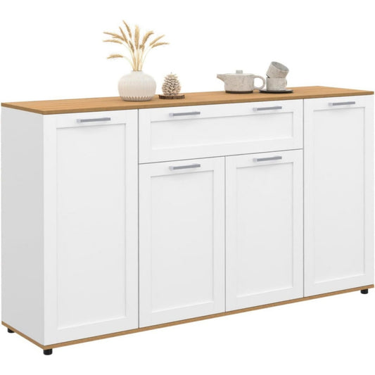 Gris clair buffet avec rangement, 1 tiroir 4 portes, structure metallique