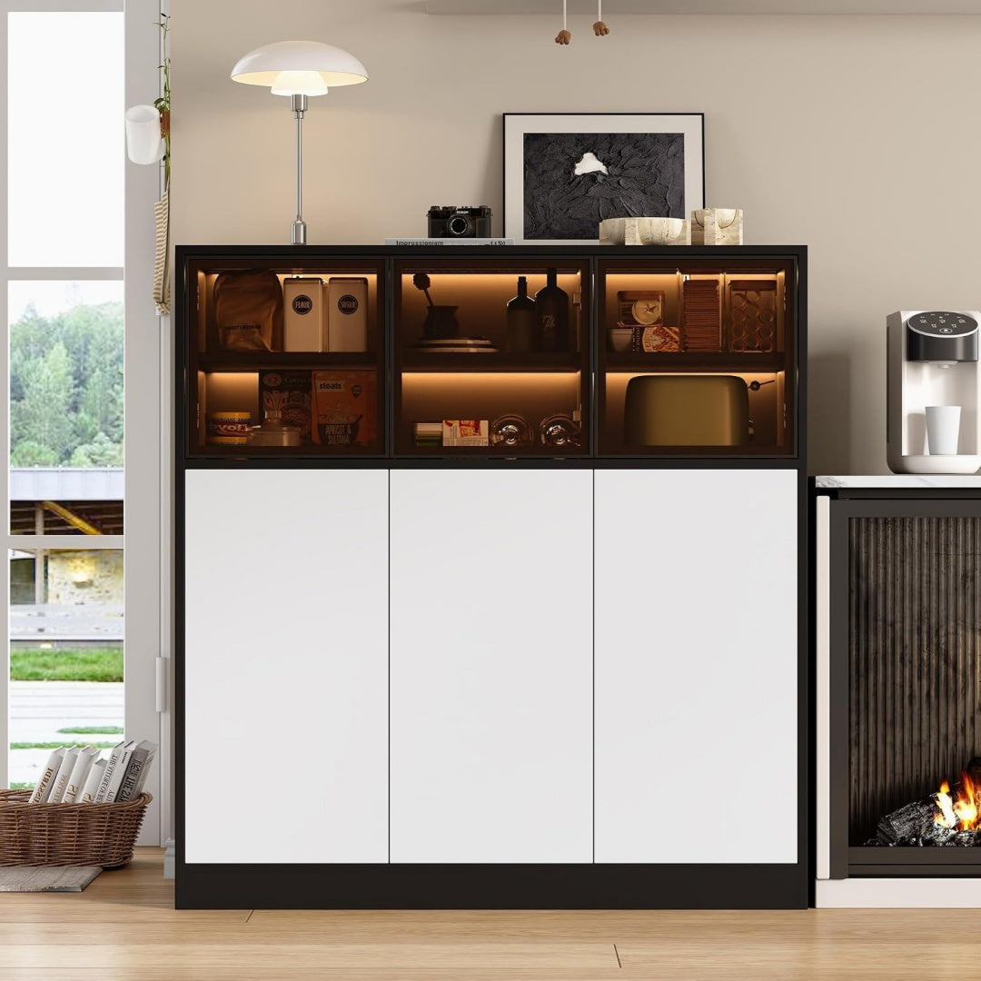 Buffet gris clair rangement optimise 3 portes 40 x 100 x 105 cm