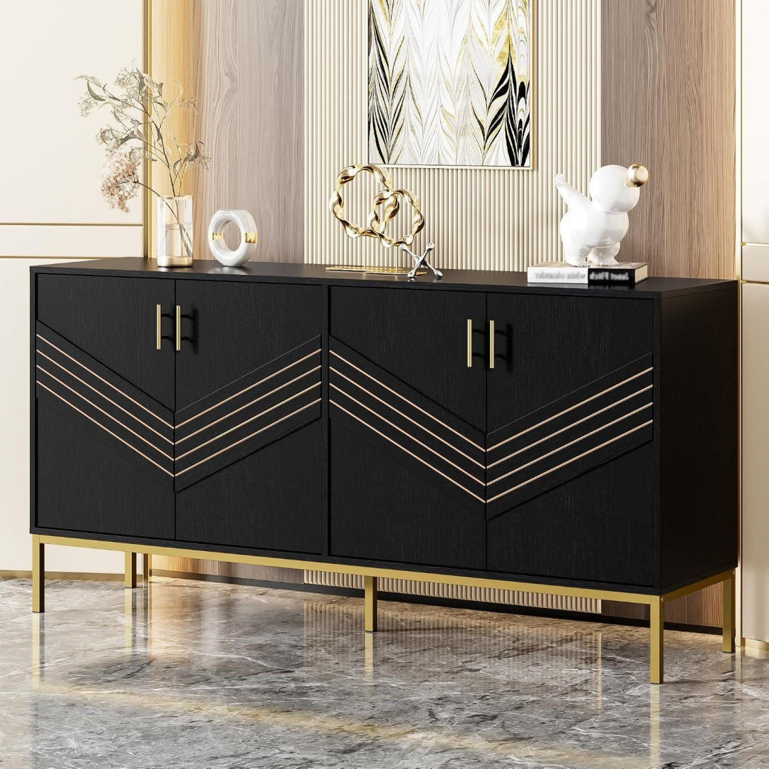 Commode gris fonce, contemporain, rangement pour salle a manger