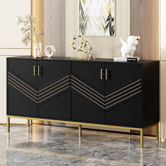 Commode gris fonce, contemporain, rangement pour salle a manger