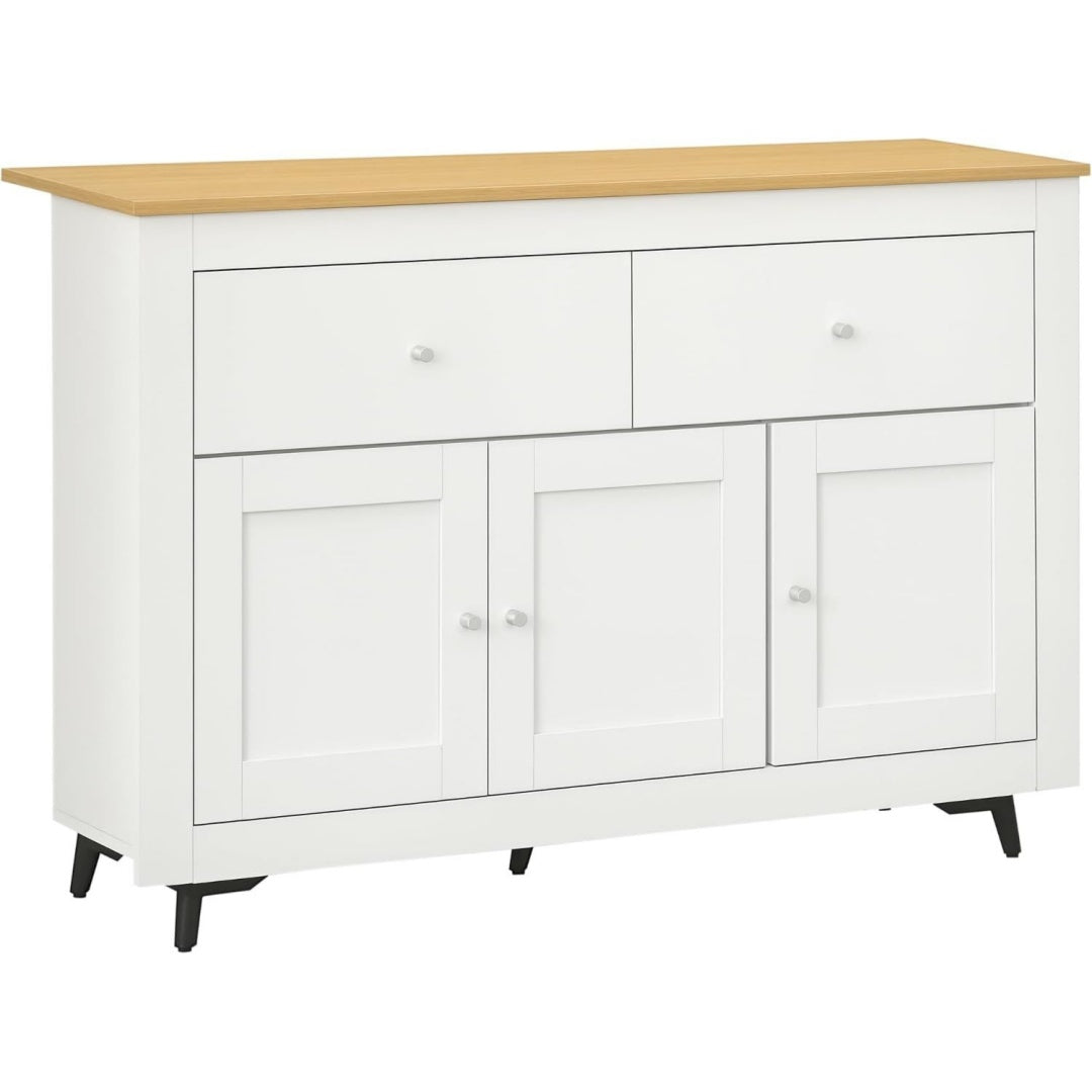 Buffet gris clair pour couloir, a 3 portes 2 tiroirs bois ingenierie
