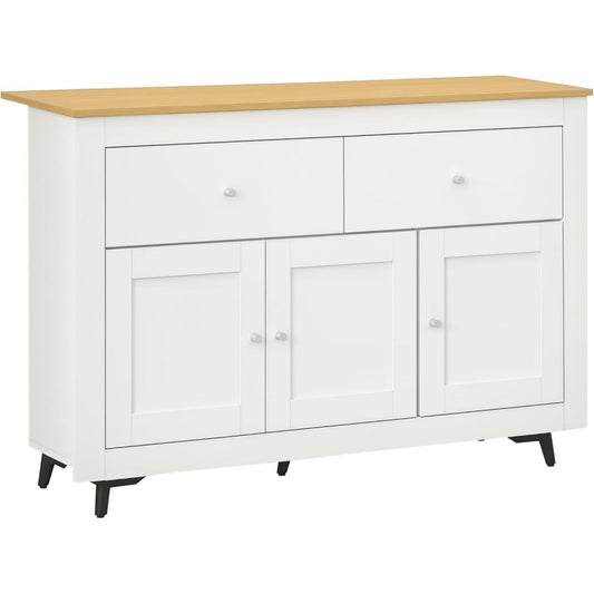 Buffet gris clair pour couloir, a 3 portes 2 tiroirs bois ingenierie