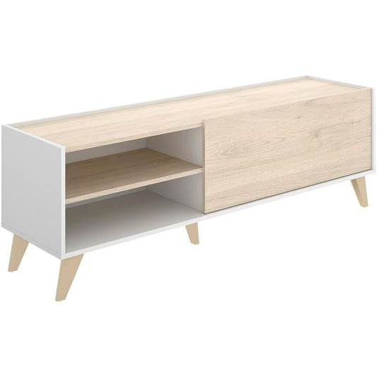 Meuble TV gris clair, rangement, usage domestique