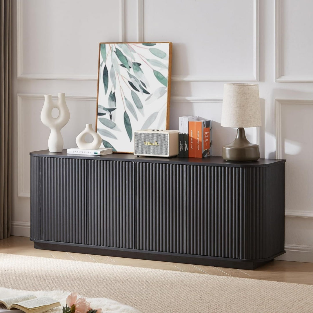 Rangement buffet, gris avec etageres reglables