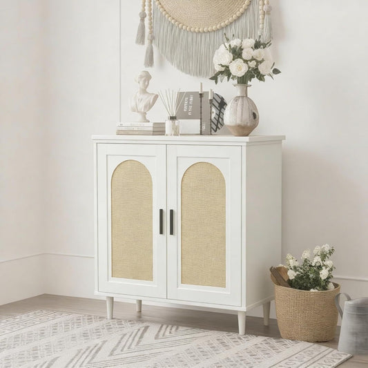 Enfilade gris clair tressage cannage a 2 portes bois ingenierie