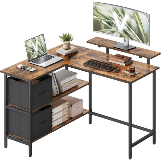 Table de bureau gris fonce, 2 tiroirs