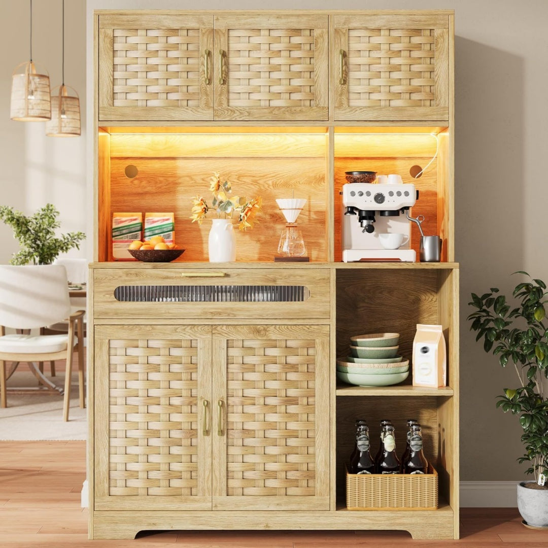 Buffet haut design epure, teinte marron, rangement optimise MDF