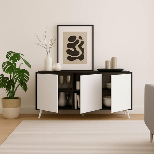 Buffet gris clair compact gain de place