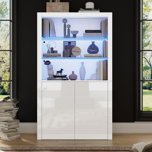 Vitrine en verre trempe, gris fonce, contemporain (100 x 35 x 170 cm)