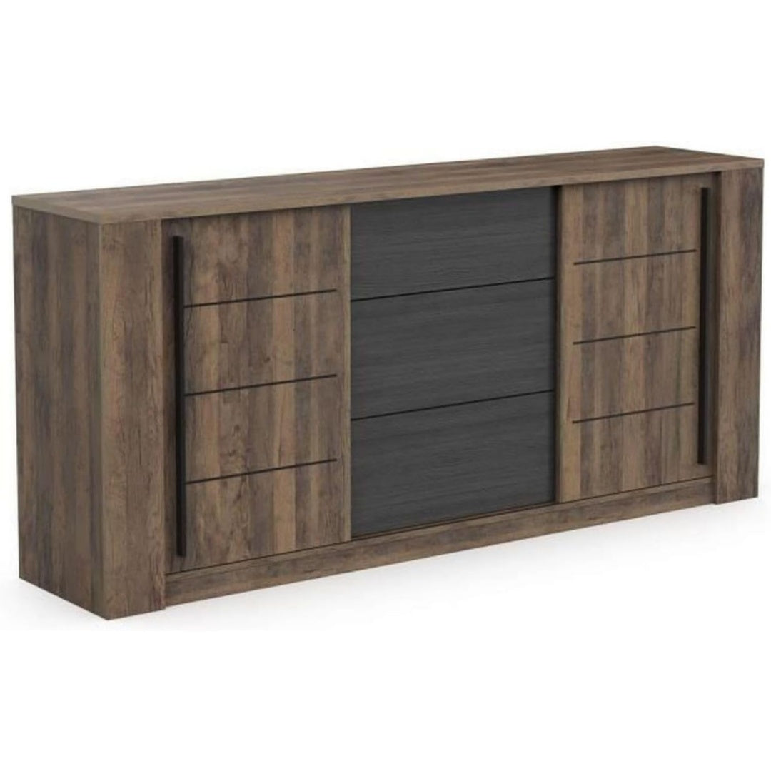 Rangement buffet, marron avec trois tiroirs, deux portes