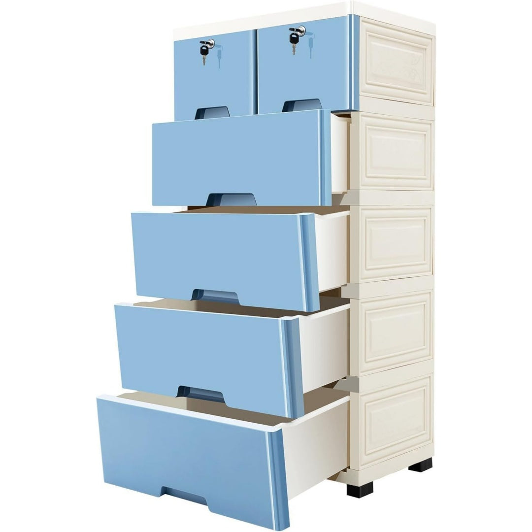 Commode bleu en plastique, design contemporain, rangement optimise