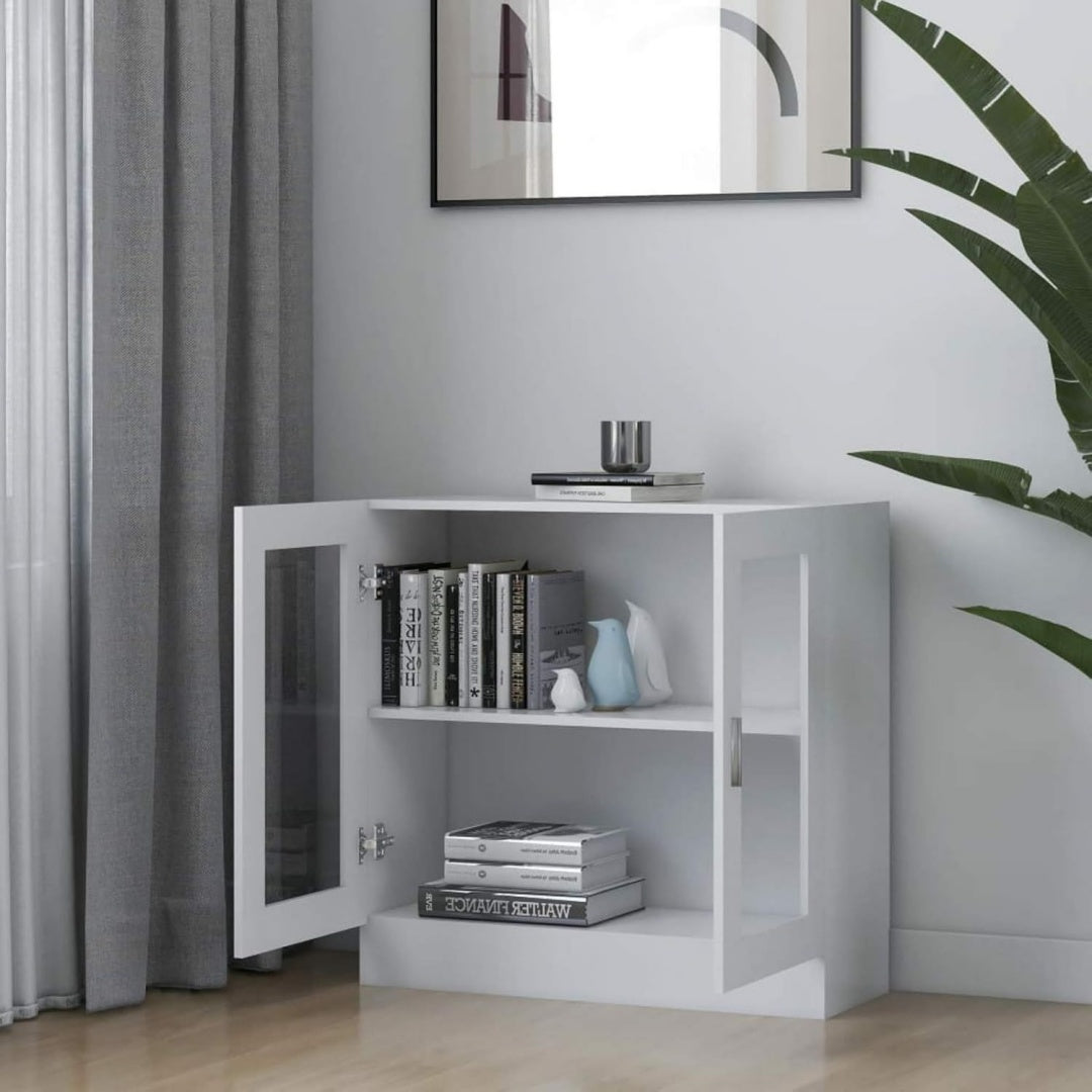 Buffet gris a 2 portes 2 etageres, design moderne en verre