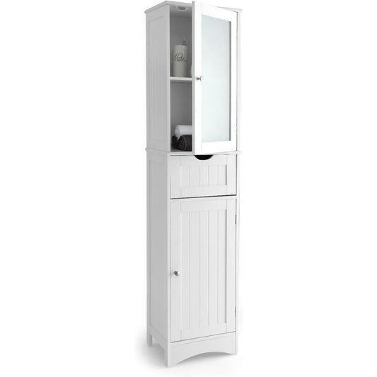 Meuble colonne gris clair, verre trempe, 30 x 30 x 170 cm, rangement intelligent
