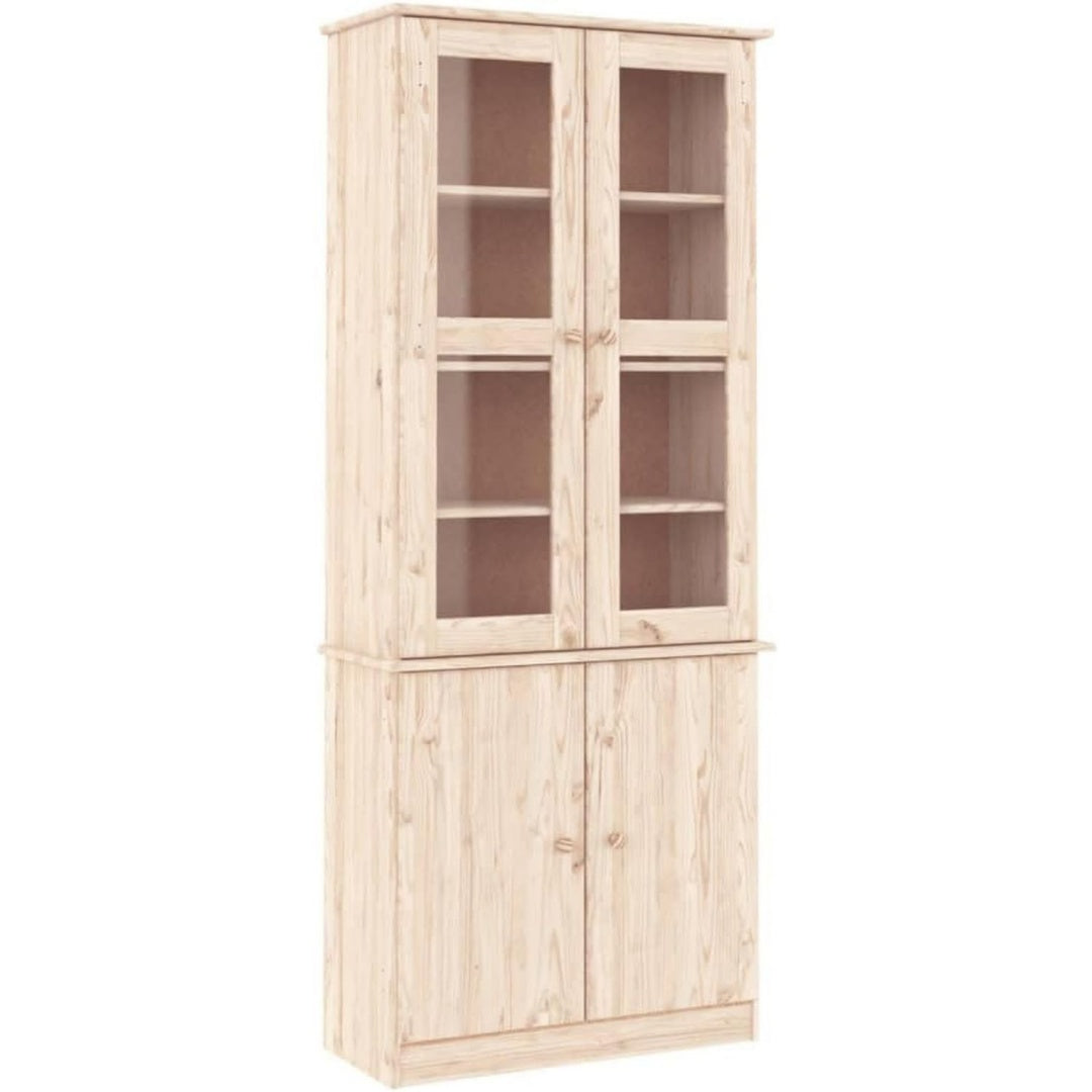 Vitrine beige en verre, style rustique, rangement spacieux