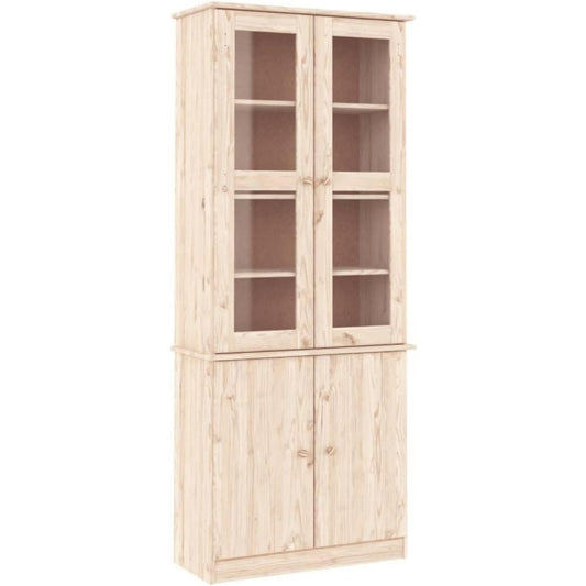 Vitrine beige en verre, style rustique, rangement spacieux