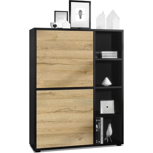 Credence marron 8 etageres, design moderne bois ingenierie pour salon