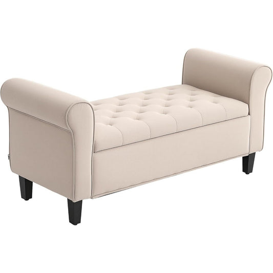 Banc bout de lit gris clair, esprit rustique