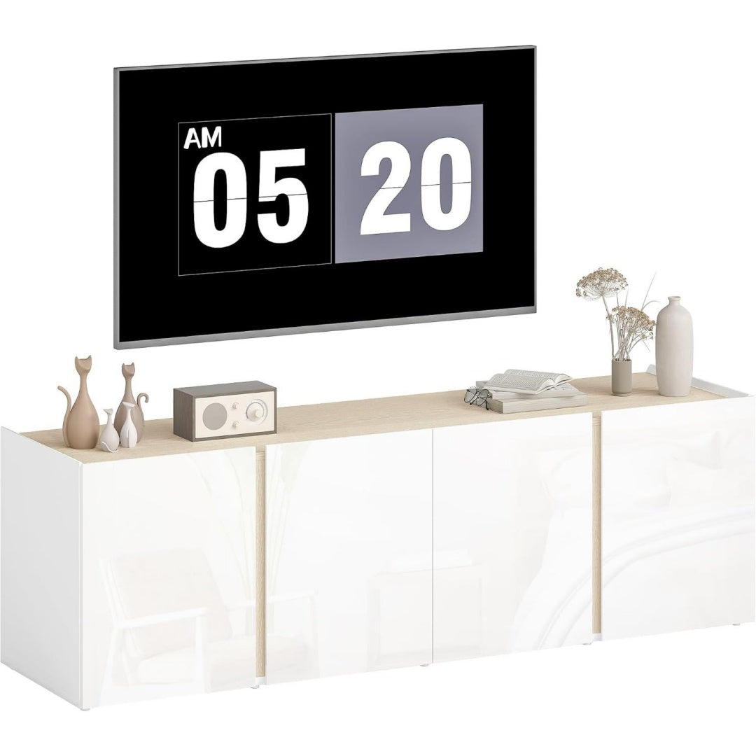 Meuble tele gris clair 135 cm a 4 portes bois ingenierie