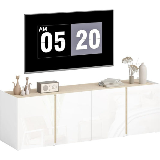 Meuble tele gris clair 135 cm a 4 portes bois ingenierie